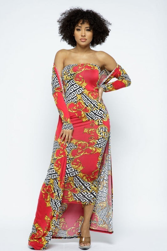 Venechia Print Tube Dress With Cardigan Set - Supreme Deals