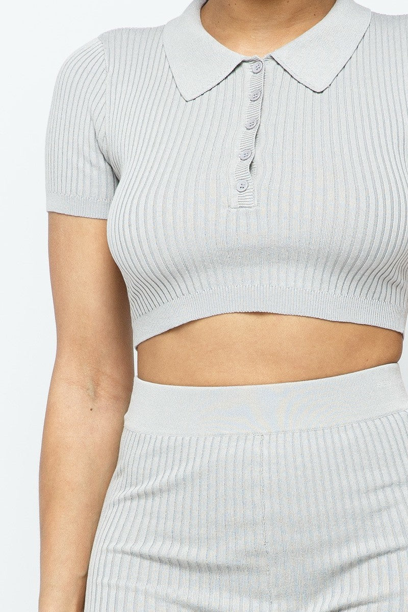 Collar Crop Top + Shorts Set - Supreme Deals