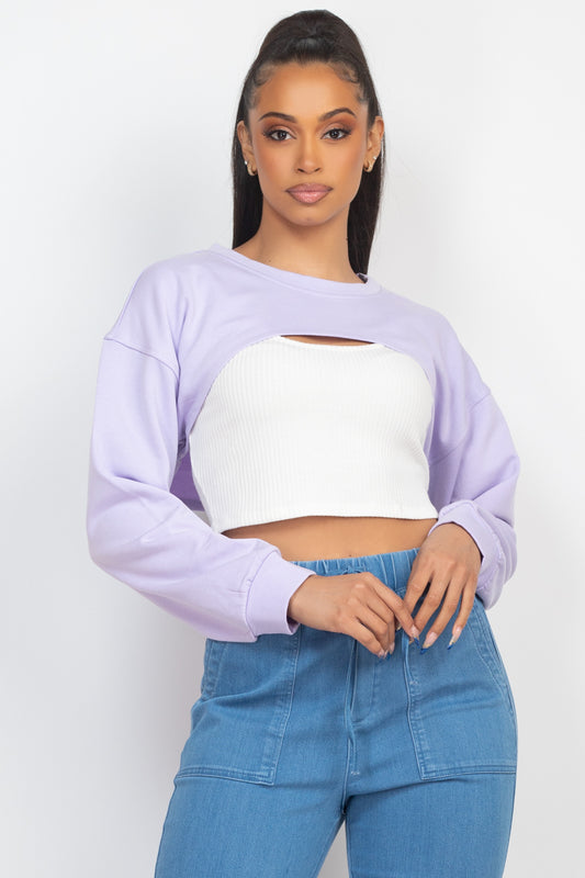 Ribbed Sleeveless Top With Shrug Sweater - Supreme Deals