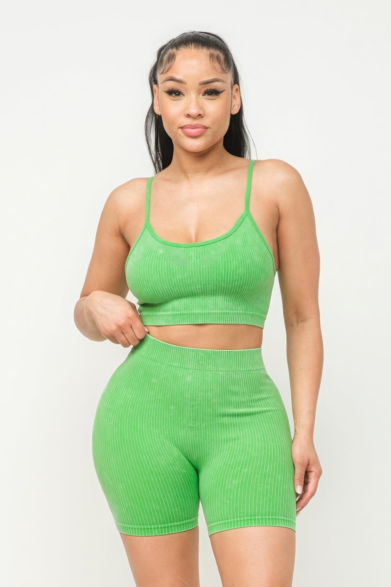 Washed Seamless Basic Tank Top And Shorts Set - Supreme Deals