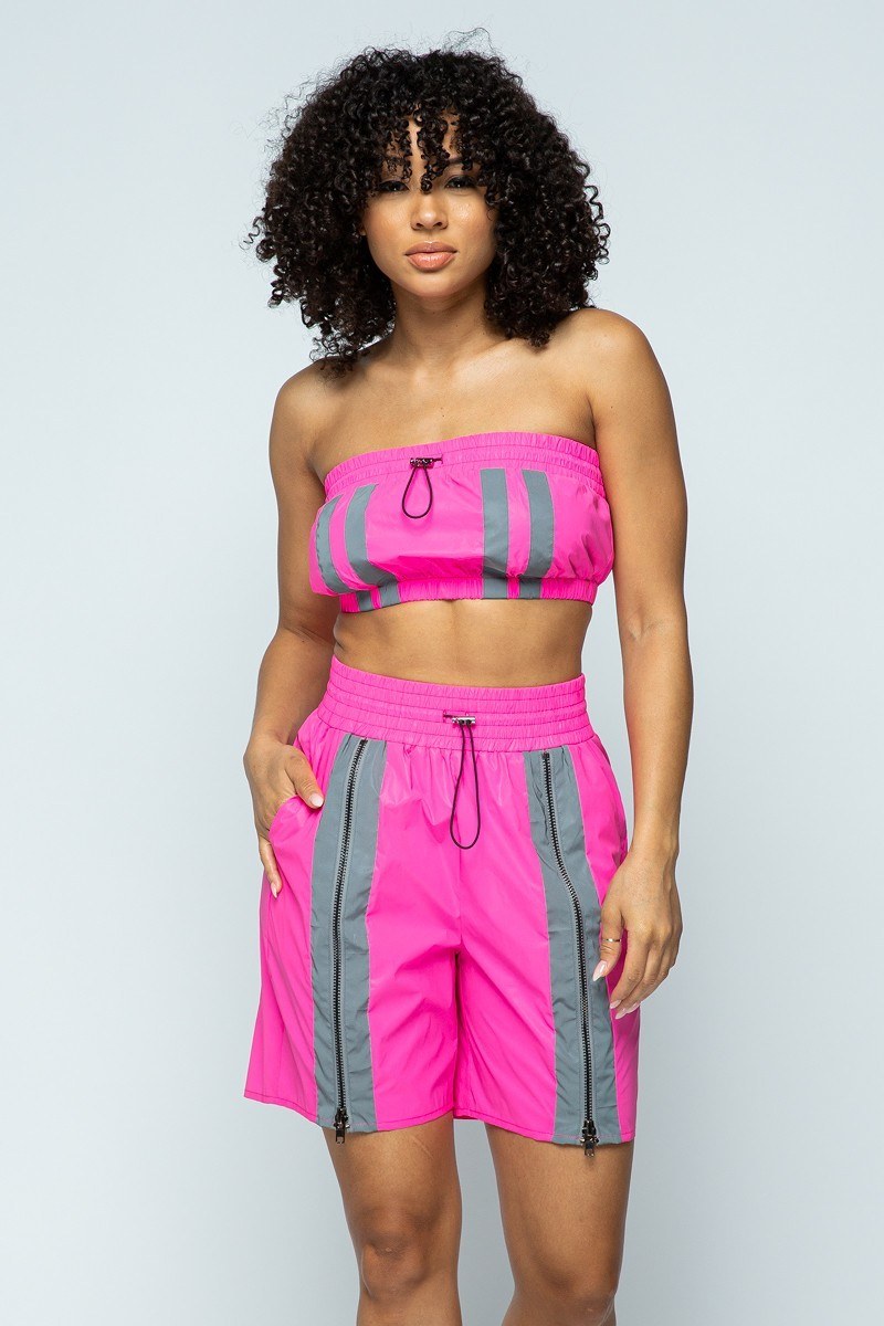 Cropped Mini Tube Top/lined Thigh Length Shorts Set - Supreme Deals