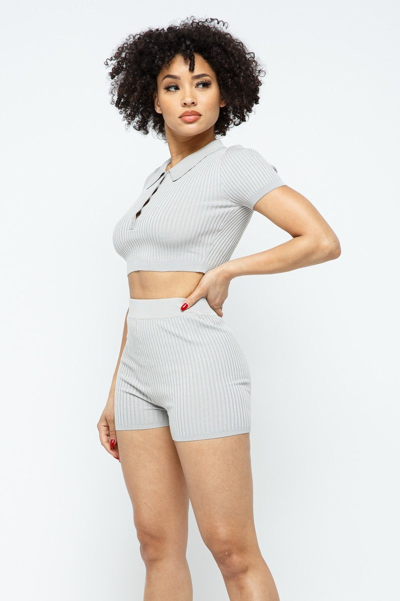 Collar Crop Top + Shorts Set - Supreme Deals