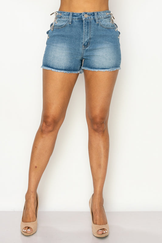 Side Lace-up Detailed Denim Shorts - Supreme Deals