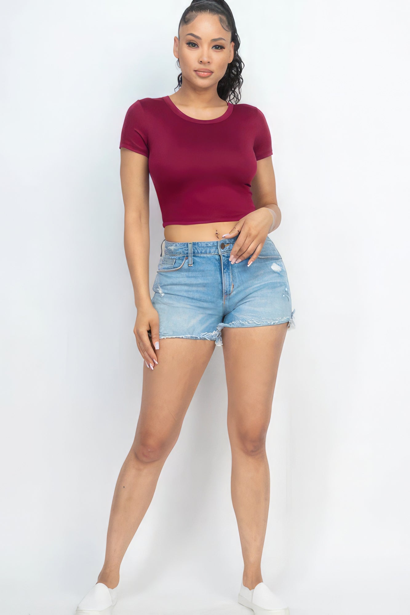 Short Sleeve Roundneck Crop Top - Supreme Deals